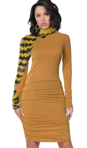 Plus Size Faux Leather Scale Sleeve Bodycon Dress.