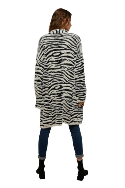 Zebra Open Long Cardigan Sweater