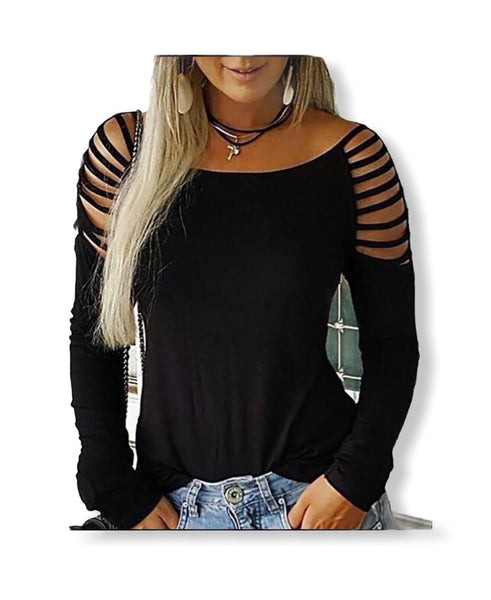 Cut Out Long Sleeve Casual T-shirt women