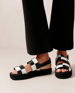 Double Strap Black & White Leather Sandals