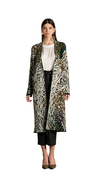 Animal Print Open Cardigan Olive