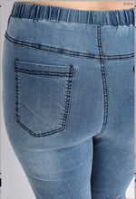 Load image into Gallery viewer, Plus Washed Denim Leggings with All Over Stones