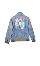 Load image into Gallery viewer, DESIGUAL Women Jacket Embellished Denim Faux Leather Short Padded