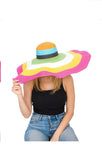 Multicolor Striped Extra Wide Floppy Brim Paper Straw Sun Hat