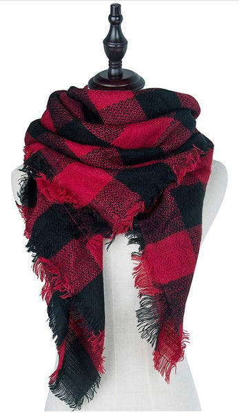 Plaid Blanket Scarf Winter Scarf for Women, Warm Soft Oversized