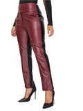 Color Block High Waist PU  Pants