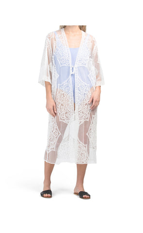 Long Lace Crochet Kimono Cover-Up Women