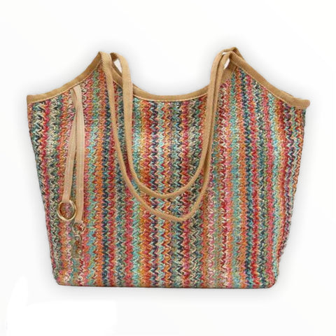 Colorblock Braided Tote Bag