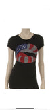 American Flag Lips Rhinestones Tee