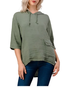 Linen blouse with hood, Asymmetric cut