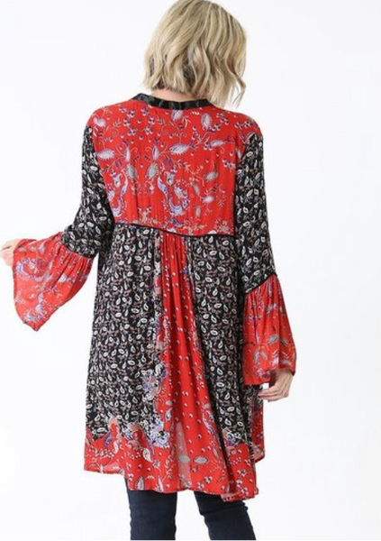 Long Sleeve Print Kimono Duster