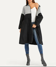 Load image into Gallery viewer, Color Block High Neck Drawstring Detail Coat