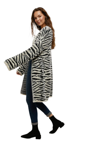 Zebra Open Long Cardigan Sweater