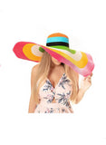 Multicolor Striped Extra Wide Floppy Brim Paper Straw Sun Hat