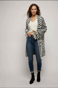 Zebra Open Long Cardigan Sweater