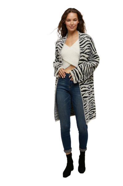 Zebra Open Long Cardigan Sweater