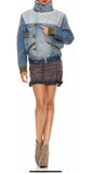 DESIGUAL Women Jacket Embellished Denim Faux Leather Short Padded