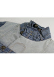 DESIGUAL Women Jacket Embellished Denim Faux Leather Short Padded