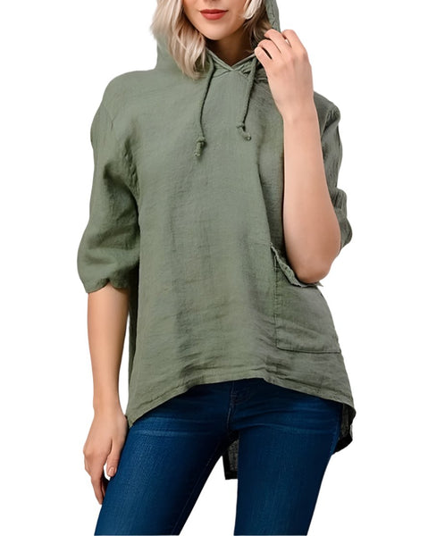 Linen blouse with hood, Asymmetric cut