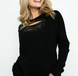 Laser Cut Long Sleeve top with stones