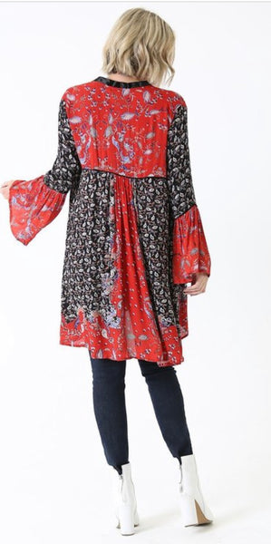 Long Sleeve Print Kimono Duster