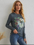 Long Sleeve Floral Dragonfly Clock Tee