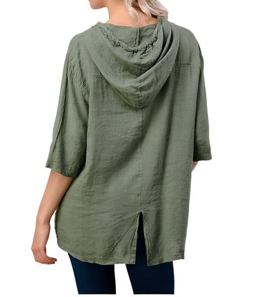 Linen blouse with hood, Asymmetric cut