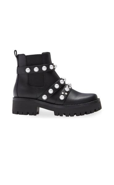 Black women pearl embellished boots