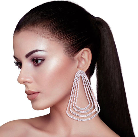 Crystal Rhinestone Graduated Concentric Teardrop Earrings