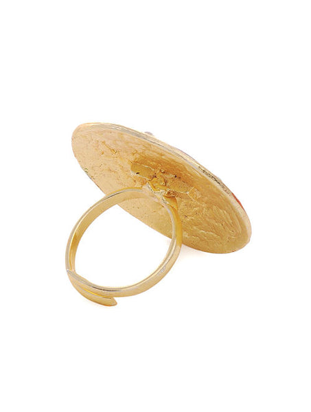 Red Green Gold Tone Enameled Ring