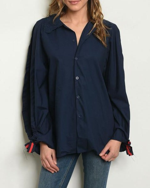 Long sleeve button down tunic shirt women