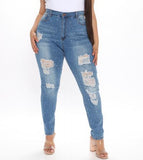 Embellished Rhinestone Skinny Jeans - Medium Blue Wash