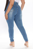 Embellished Rhinestone Skinny Jeans - Medium Blue Wash