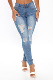 Embellished Rhinestone Skinny Jeans - Medium Blue Wash