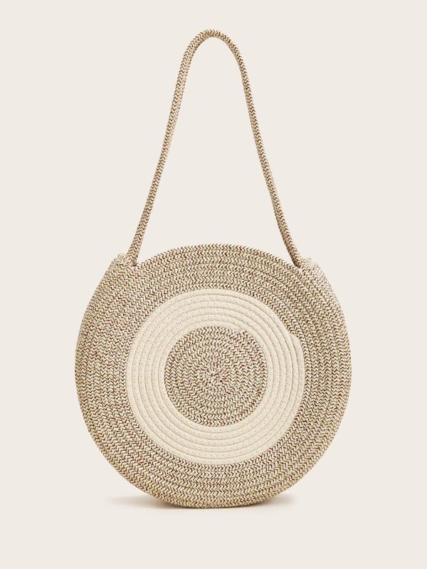 Two Tone Round Woven Tote Bag