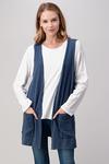 Twin set, hip length, pocket cardigan in a loose fit with an open front, round neck
